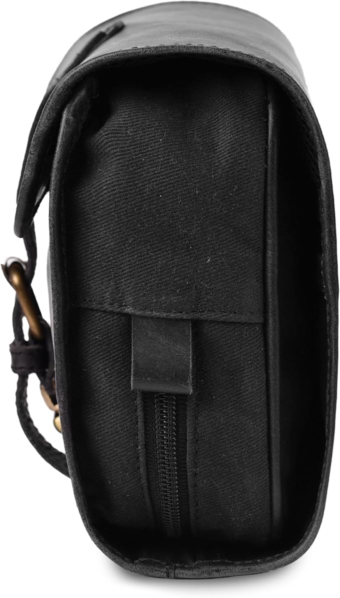 LEATHER VILLAGE Hanging Toiletry Bag for Men & Women, Handcrafted Vintage Cosmetic & Shaving Organizer Travel Dopp Kit- Black
