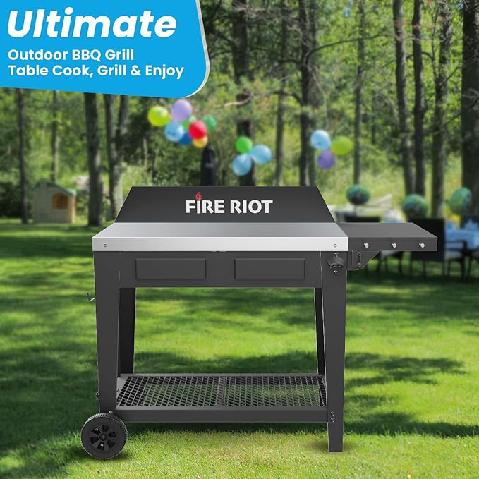 Portable Outdoor Grill Table - Grill Carts with Wheels – 36” L x 20” W Stainless Steel Table Top– BBQ Cart Fits 17 Inch Or 22 Inch Griddle Stand Outdoor Cooking Station