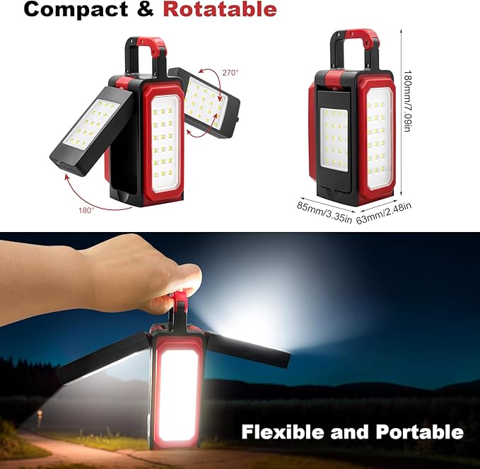 SYLSTAR 3000LM Rechargeable Camping Light, Battery Powered Camping Lantern with 4 Light Modes, Powerbank, Magnets, Hook, IPX5 Rotatable Work Light for Power Outages Emergency Garage