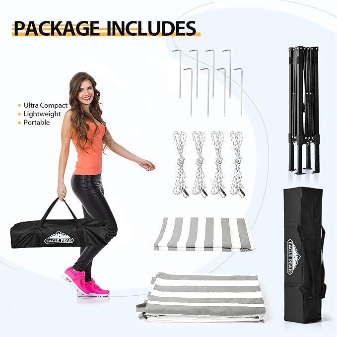 EAGLE PEAK Flex Ultra Compact 4x4 Pop-up Canopy, Sun Shelter, Changing Room, Portable Privacy Canopy Cabana for Pool, Fashion Photoshoots, or Camping, 4x4 ft, Gray/White