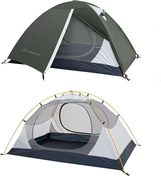 BISINNA 2 Person Camping Tent Lightweight Backpacking Tent Waterproof Windproof Two Doors Easy Setup Free Standing Double Layer Ultralight Tent for Camping Outdoor Hunting Hiking Mountaineering Travel