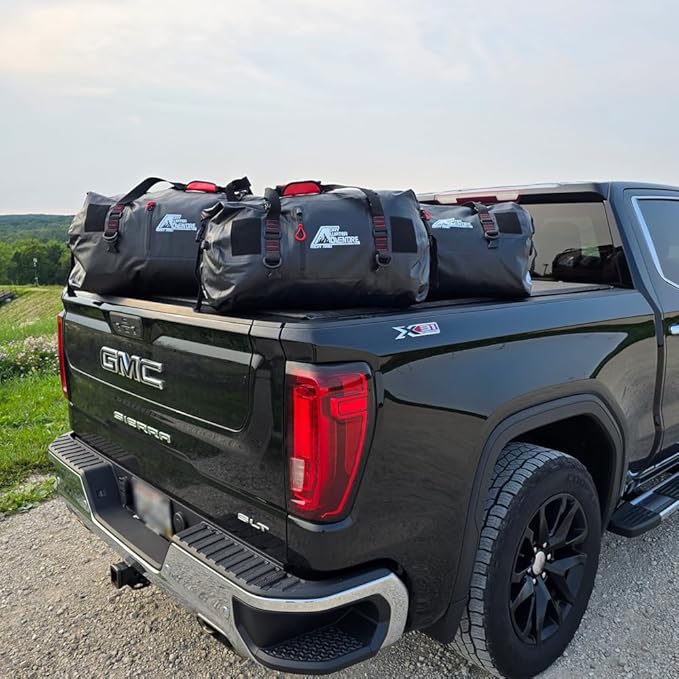 Motorcycle Waterproof Duffel Bag With Tie Down Straps, Marine Grade (60 Liter/15.8 Gallon, Rocky Series, Black)