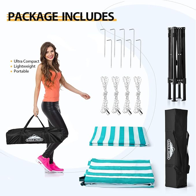 EAGLE PEAK Flex Ultra Compact 4x4 Pop-up Canopy, Sun Shelter, Changing Room, Portable Privacy Canopy Cabana for Pool, Fashion Photoshoots, or Camping, 4x4 ft, White/Light Blue