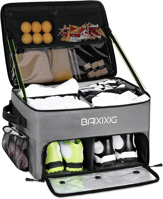 Golf Trunk Organizer, 2 Layer Waterproof Car Golf Locker with Separate Ventilated Compartment for 2 Pair Shoes, Golf Trunk Storage for Golf Accessories, Golf Gifts for Men