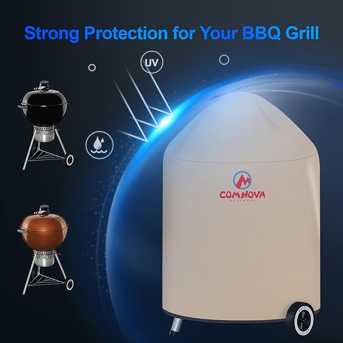 Comnova Charcoal Kettle Grill Cover - 600D BBQ Cover for Weber 22 Inch Grill, Waterproof & Heavy Duty