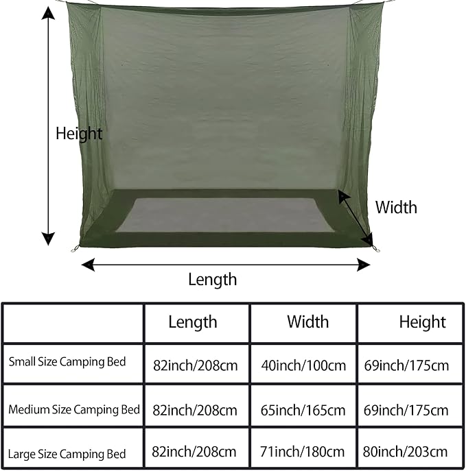 Aventik No-See-Um Premium Rectangular Camping Mosquito Net, The Ultra-Fine Mesh Olive-Green Easy to Carry&Easy Installation for Double Bed, Hammocks or Camping Use (82x65x69in/208x165x175cm)