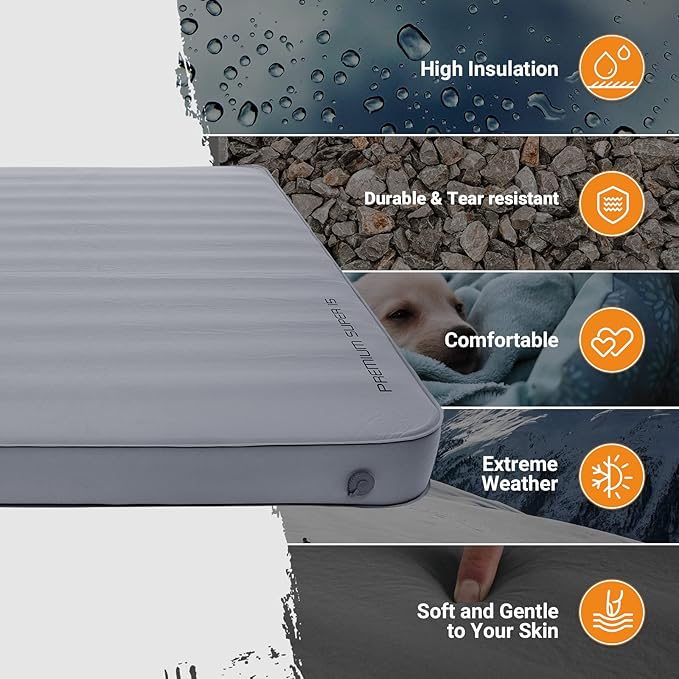 KingCamp Luxury 3D Insulated Double Self Inflating Camping Sleeping Pad, Portable Large Thick Self Inflatable Foam Air Mattress