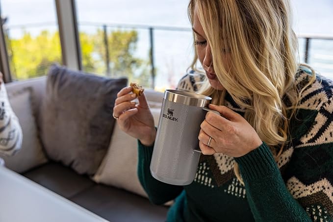 Stanley Stay-Hot Camp Mug 24 oz | Press Fit Drink Through Lid | Cup for Coffee, Tea and Drinks | Insulated Stainless Steel Coffee Mug | BPA-Free | Hammertone Silver