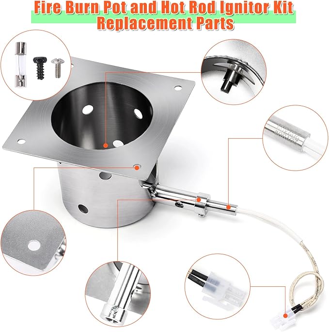QuliMetal 304 Stainless Steel Fire Burn Pot and D2 Hot Rod Ignitor Kit for Traeger Pro 575 & 780, Ironwood 650 & 885, Silverton 620 & 810 Wood Pellet Grills with D2 Direct Drive and WiFIRE Technology