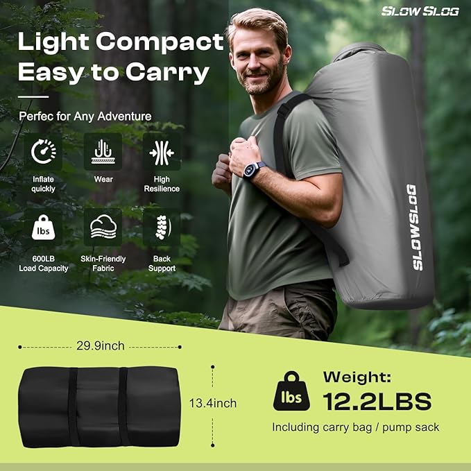 Self-Inflating Sleeping Pad with Portable Electric Pump 4in Thick Memory Foam Camping Mattress for Tent Cot & Car Travel, Fast Inflate & Deflate Camping Pad, Black