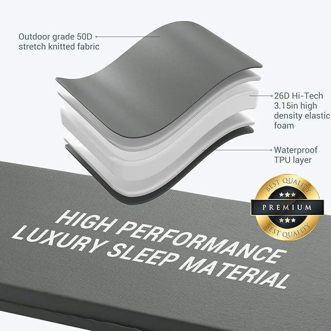 Elegear Self Inflating Sleeping Pad, 3.15" Ultra-Thick Memory Foam Camping Pad with Pillow Fast Inflating in 20s Insulated Camping Mattress Pad 4-Season Camp Sleeping Mat for Camp/Travel/Car/Tent