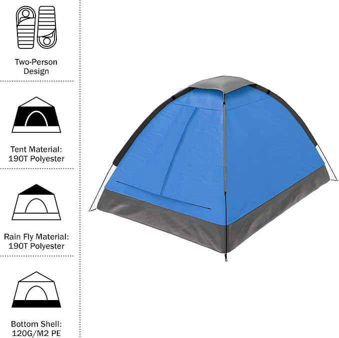 2 Person Camping Tent with Rain Fly and Carrying Bag