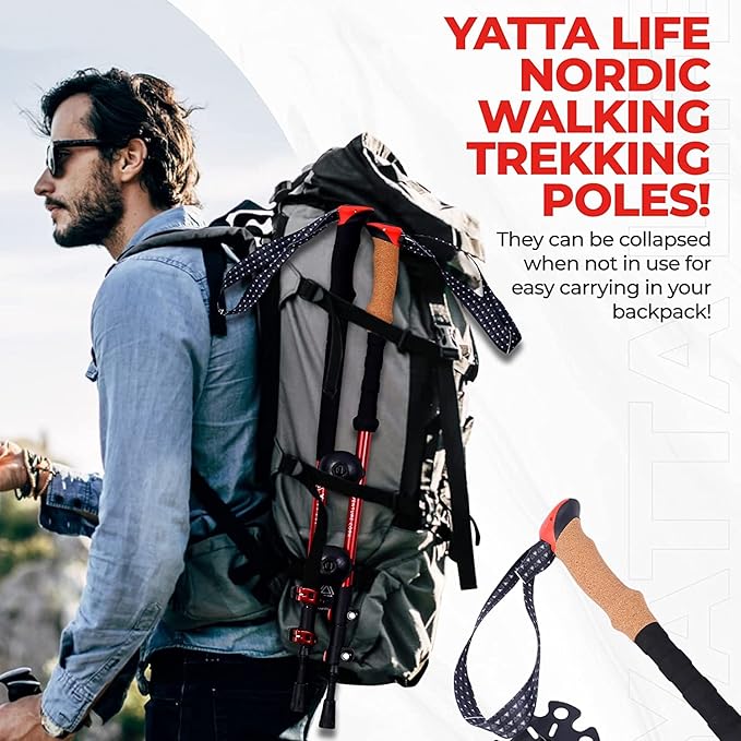 Adventure Pro Trekking Poles for Hiking - Anti Slip Collapsible Walking Sticks for Travel with Cork and Eva Grip, Lightweight Hiking Poles for Men and Women, 2 Sticks in 1PACK