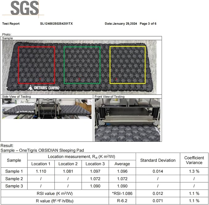 OneTigris Obsidian Ultralight Sleeping Pad, 5.2R Insulated, Inflatable Camping Backpacking Sleeping Mat Weighs 2.05lb, 74.4" x 24.8"