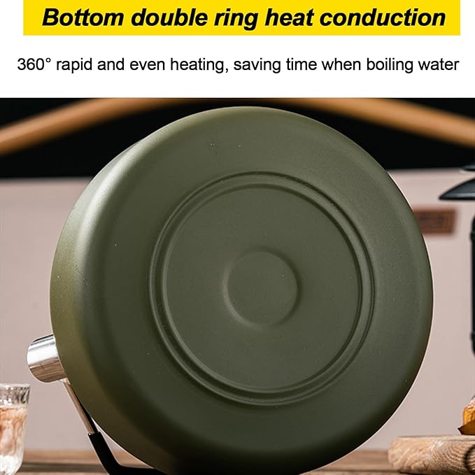 Camping Kettle Camp Tea Coffee Pot, 1L Stainless Steel Outdoor Campfire Camp kettle, Portable Lightweight Teapot Fast Heating Boiling Water, Ideal for Hiking Picnic Travel, Green