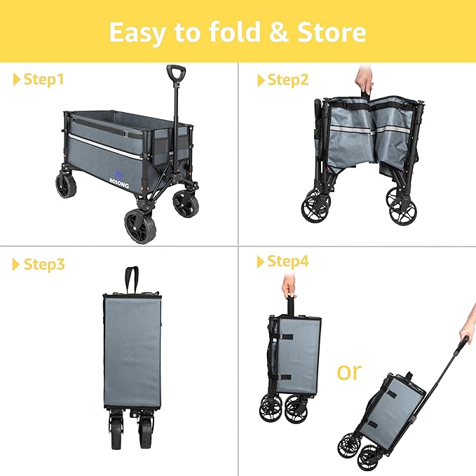 Collapsible Wagon Cart with Wheels Foldable - Folding Utility Heavy Duty Wagons Carts for Grocery Sports Garden Shopping Camping Grey