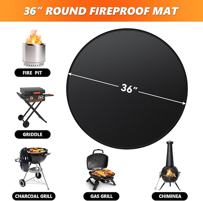 36'' Fire Pit Mat for Solo Stove Bonfire, Double-Sided Fireproof Under Grill Mat Deck Patio Protector Pad, Round BBQ Mat for Solo Stove Accessories, Easy to Clean, Reusable