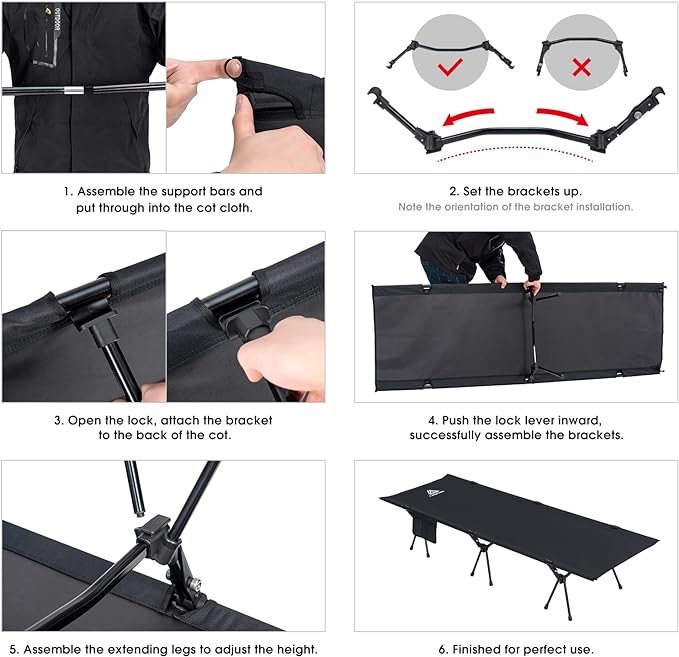 CAMPNACHT Ultralight Camping Cot with Leg Extenders, Aluminum Lightweight Folding Cot for Adults, Portable Backpacking Compact Tent Cot for Outdoor, Hiking, 1 Pack with 2 Use Modes, Black