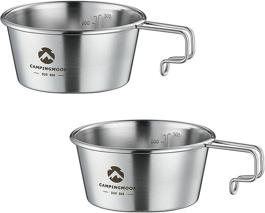 CAMPINGMOON 2pcs Set Stainless Steel Deep Type Camping Sierra Cup 450ml S-360