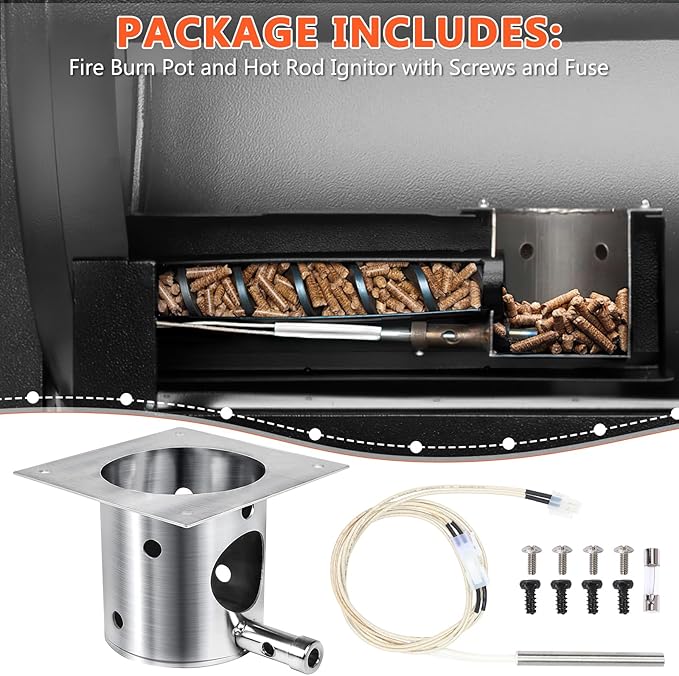 QuliMetal 304 Stainless Steel Fire Burn Pot and D2 Hot Rod Ignitor Kit for Traeger Pro 575 & 780, Ironwood 650 & 885, Silverton 620 & 810 Wood Pellet Grills with D2 Direct Drive and WiFIRE Technology
