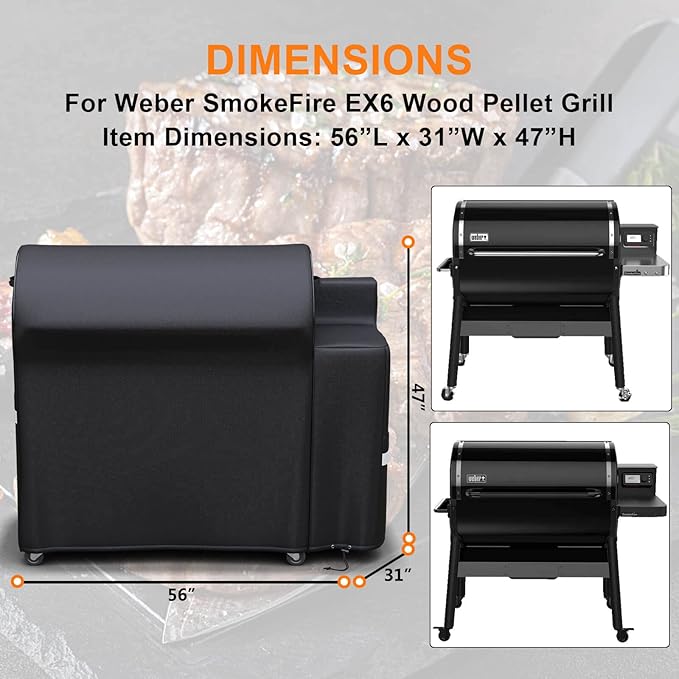 Grisun Grill Cover for Weber SmokeFire EX6 Wood Pellet Grill, Smoker Cover for Weber EX6, Waterproof, No Fading for 2 Years, Anti-Fade, Drawstring for Secure Fit, 600 D Polyester, Black