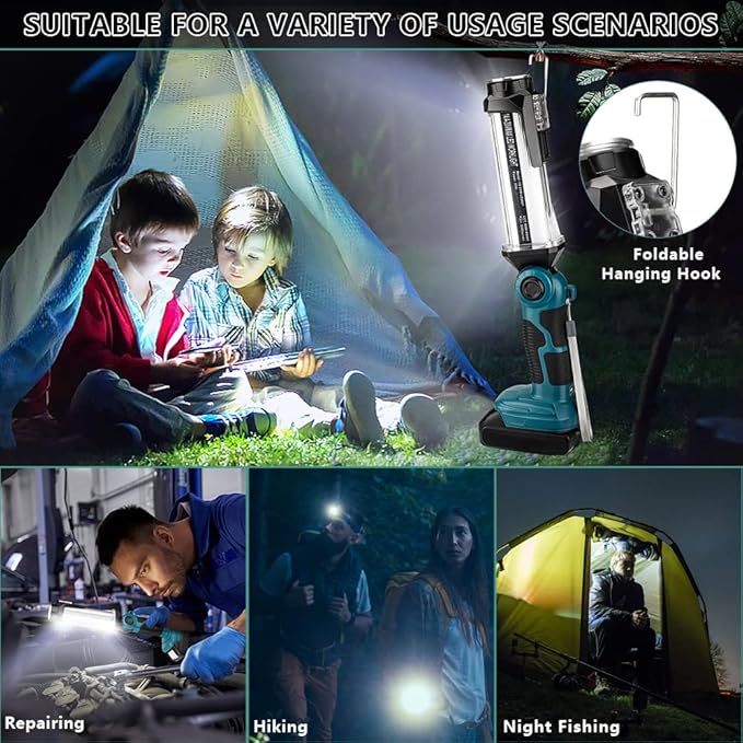 Cordless LED Work Light for Makita 18V Li-ion Battery, 35W 2000LM Outdoor Flashlight Portable Camping Lanterns with Hook, 90°Rotatable for Car Repairing, Job Site Lighting, Emergency