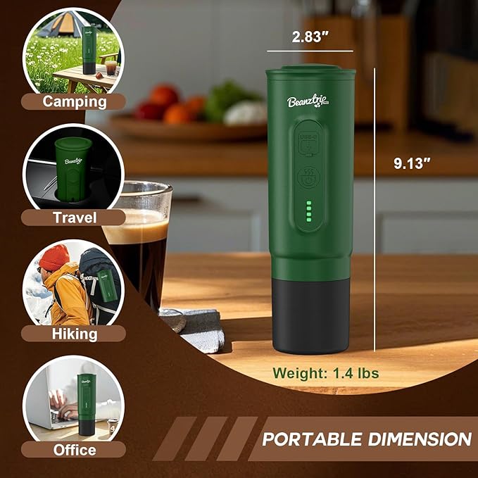 Portable Espresso Maker with Self-Heating, 2-in-1 Coffee Machine with Ground Coffee & NS Capsule, 7800mAh Espresso Machine for Travel, Outdoorlife, OfficeLife, BusinessTrip, Green