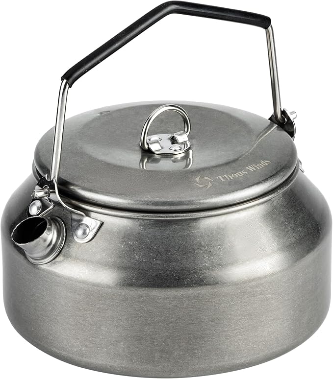 1L Camping Kettle, Portable Camp Tea Coffee Pot, Lightweight Stainless Steel Teapot, Fast Heating Boiling Water, for Outdoor Campfire Hiking Camping Picnic