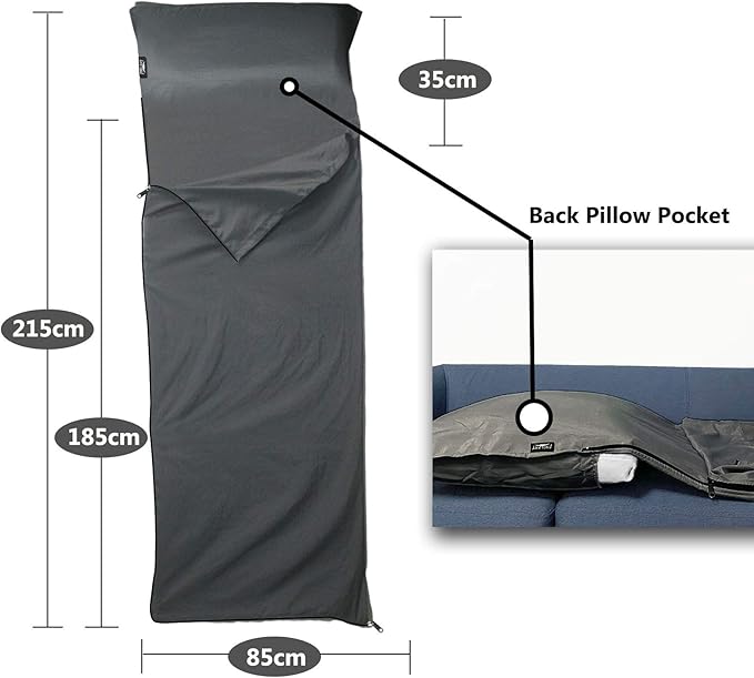 Frelaxy Sleeping Bag Liner, XL Travel Sheet & Camping Sheet for Backpacking, Hotel, Hostels & Traveling, Comfy & Easy Care, Full-Length Zipper/No Zipper