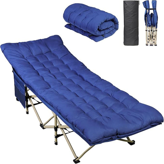WLIVE 1200D Double Layer Oxford Camping Cots for Adults, Folding Cots for Sleeping with Mattress, Outdoor Folding Bed with Carry Bag, Portable Camping Bed for Sleeping, Resting, Camping, Dark Blue