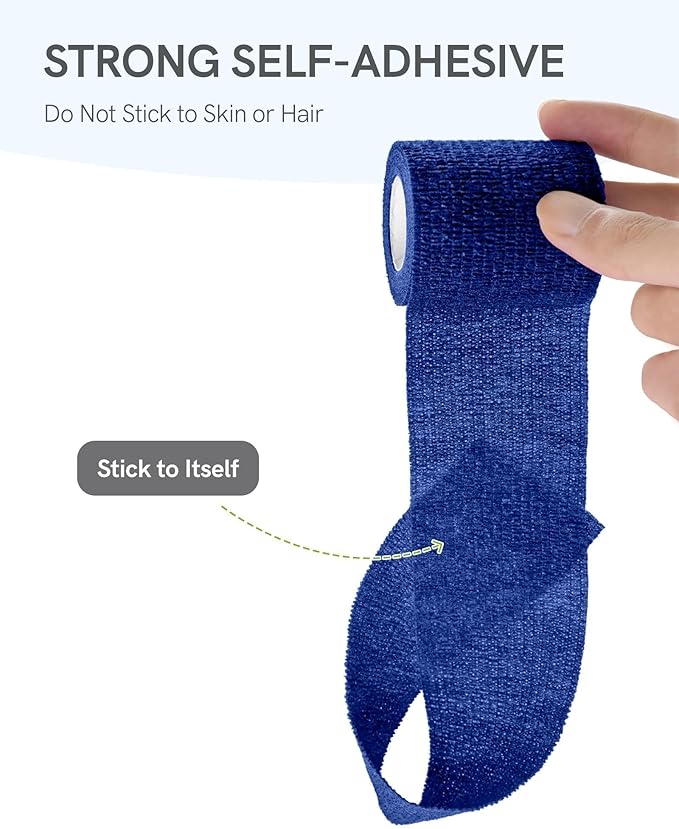 FriCARE Self Adhesive Bandage Wrap, Medical Tape in First Aid Kit, Cohesive Bandages for Wounds Sport Vet, FSA/HSA Eligible, 2 Inches X 5 Yards 6 Rolls, Royal Blue