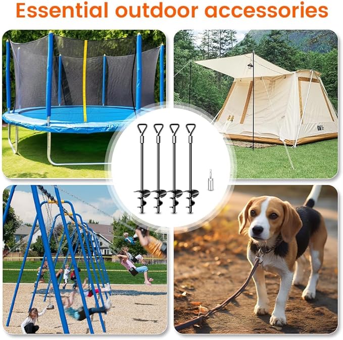 Ground Anchors Tent Stakes Trampoline Anchors Heavy Duty Screw in 4 Pack, Tent Stakes High Winds Heavy Duty for Camping Tent, Canopies, Carports, Sheds, Swing Sets,14in Ground Anchors