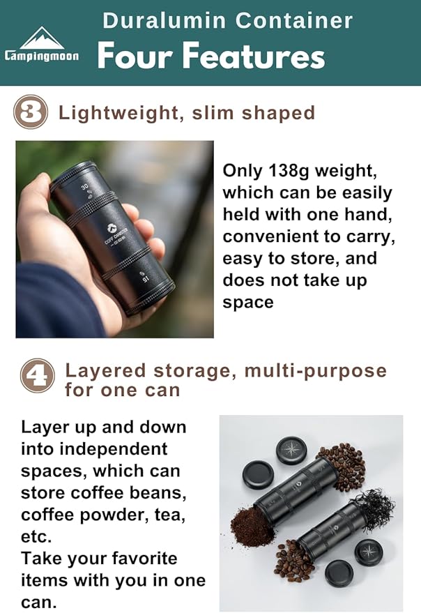 camping moon CAMPINGMOON Coffee Canister 2-Stage CNC Cutting Duralumin Black CC-51-BK