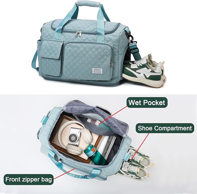 Small Gym Bag for Women, Travel Duffle Bag Carry On Weekender Bag with Shoe Compartment