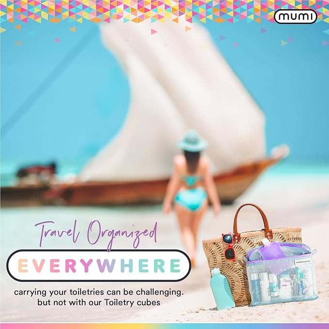 MUMI Travel Toiletry Bag Set of 3 – Clear TSA Approved Toiletry Bags for Women – Reusable Water-Resistant Makeup Organizer Pouches for Skincare, Cosmetics, Travel Accessories, Airport Packing - Aqua