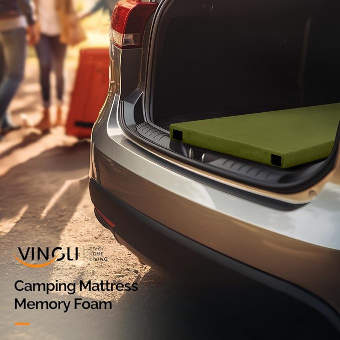 VINGLI 3 "Memory Foam Sleeping Pad Camping Mattress, Portable Floor Mattress Sleeping Mat Bed Roll Up for Guests Adult with Pillow & Phone Pocket