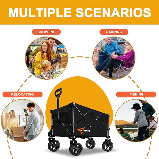 Collapsible Wagon Cart with Wheels, Heavy Duty Foldable Wagon Cart with 230lbs Weight Capacity, Utility Beach Wagons Portable for Outdoor, Grocery, Camping, Shopping, Black