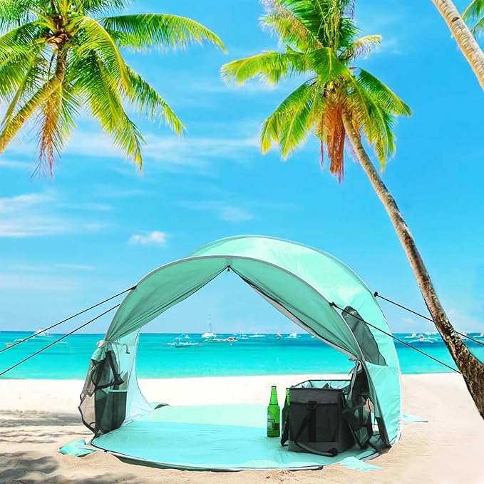 WolfWise UPF 50+ Easy Pop Up 3-4 Person Beach Tent Sport Umbrella Instant Sun Shelter Tent Sun Shade Canopy, Mint Green