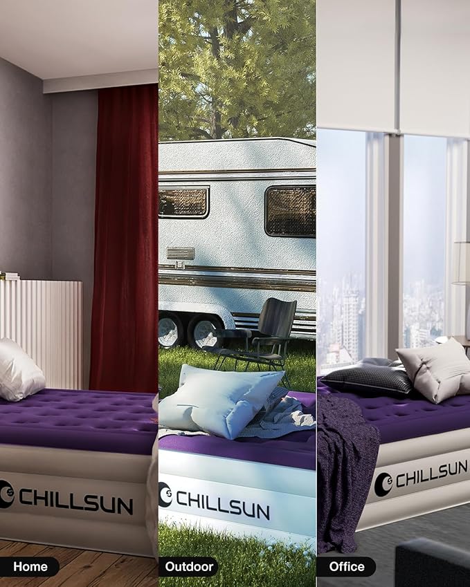 CHILLSUN Queen Air Mattress with Built in Pump, Inflatable Blow Up Mattress Luxury Double High Mattresses, 16 Inch Raised Double Airbed with Carry Bag for Camping, Guest & Home