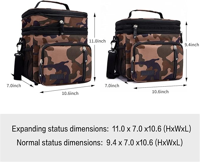 Men's Double/Women's Compartment Lunch bag, Insulated Lunch Cooler Tote 2 Roomy Large Reusable Water-resistant Lunch box (Camouflage)