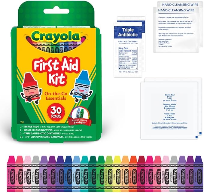 Crayola First Aid Kit, 30 Pieces | First Aid Kit for Kids & Adults, Travel-Friendly Compact for Home, Car, Camping, and Traveling