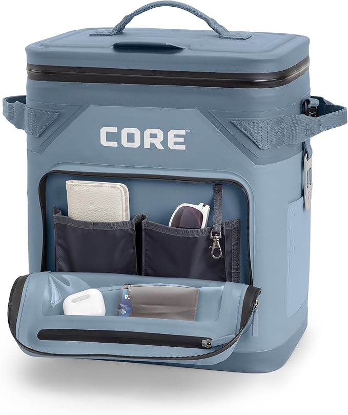CORE Magnetic Leak Proof Soft Cooler with Waterproof Zipper | Insulated Bag Portable Ice Chest Box | Best Soft Cooler for Food & Beverages for Tailgating, Car Camping, Travel, and Family Beach Picnics