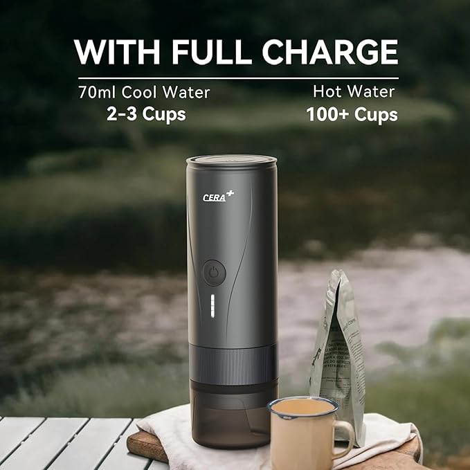 CERA+ Portable Espresso Maker Pro Version Self-Heating Professional-Level Mini Coffee Machine Compatiable with Ultra-Fine Grind For Travel,Camping,Hiking