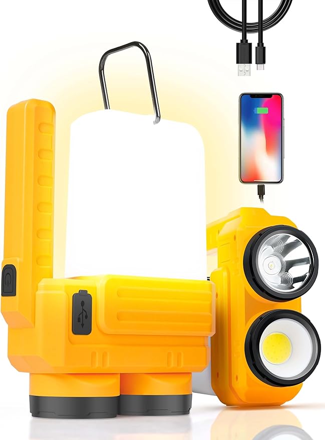 Anhay Rechargeable LED Camping Lantern, Dimmable Lantern Flashlight with Hook, Waterproof Spotlight for Hurricane Emergency, Outdoor, Hiking and Home, USB Cable Included