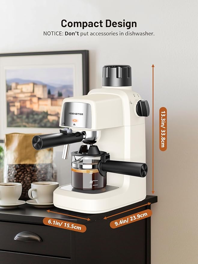 3.5Bar Espresso Machine with Milk Frother, 800W Compact Espresso and Cappuccino Machine with Preheating Function, 4 Cup Espresso Maker for Cappuccino or Latte, Gift for Coffee Lover