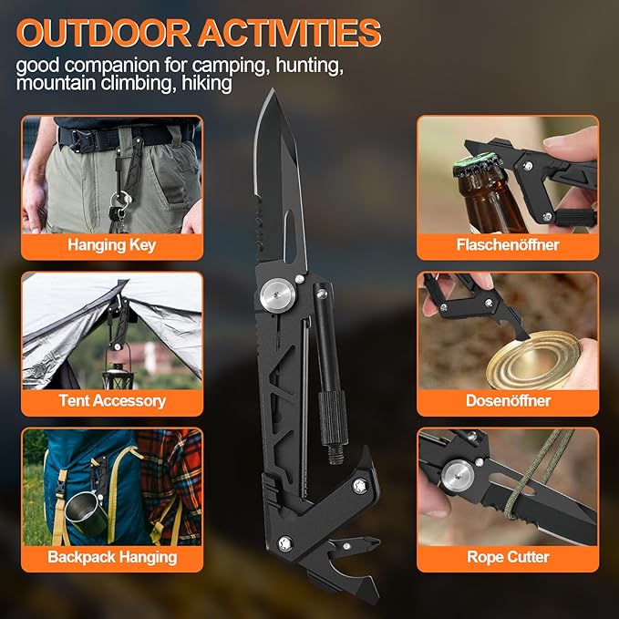 Multitool Carabiner with Pocket Knife, EDC Gear with Folding Knives, Bottle Opener, Window Breaker And Screwdriver, Fishing Gifts for Men Unique, Tactical Survival Gear for Camping And Hiking