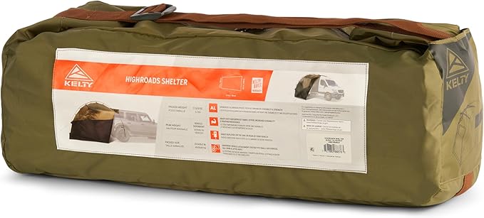 Kelty Highroads Overlanding Shelter - Universal Mount Car Camping Tent with Large Zippered Entry, Aluminum Frame, Adjustable Walls and Windows, UV Protection, Rainproof, Stuff Duffel Included, 2024