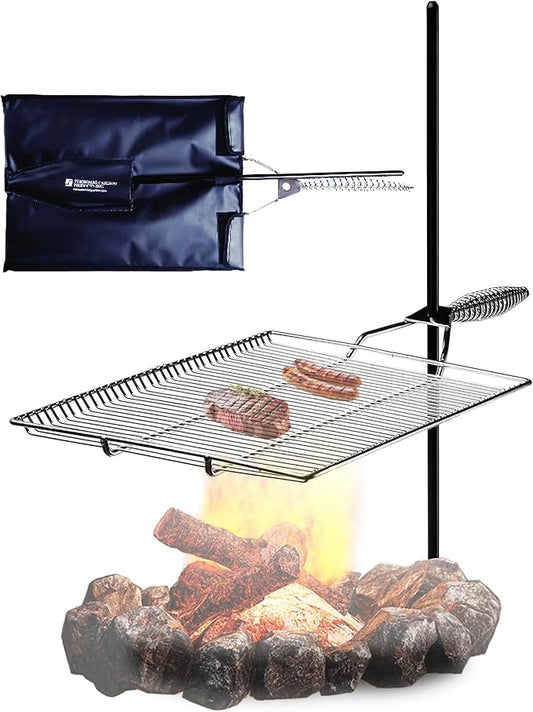 Stromberg Carlson Stake & Grill, Camping Grill, Open Fire Cooking Equipment, Fire Pit Accessories, Campfire Grill Grate, 15"x22" w/ 36" Long Stake