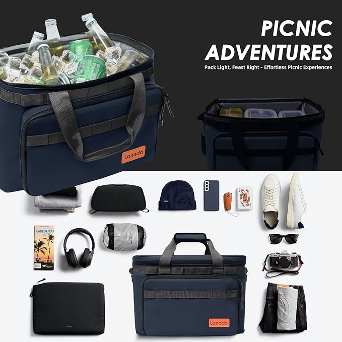 Deep Freeze Cooler Soft Sided Cooler Bag, 34 Can Collapsible Insulated Ice Chest, Large Leakproof Camping & Travel Cooler for Kayaking & Beach