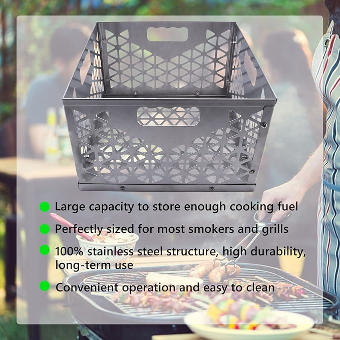 12 Inch Charcoal Firebox Basket for Oklahoma Joe Offset Smoker, Grill Accessories for Long and Efficient Smoking, 12" x 12" x 7.5 "Fire Basket for Oklahoma Joes Highland (Stainless Steel)